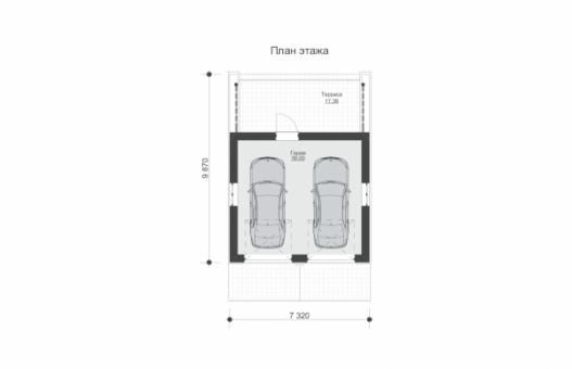 Эскизный проект одноэтажного гаража на две машины с террасой